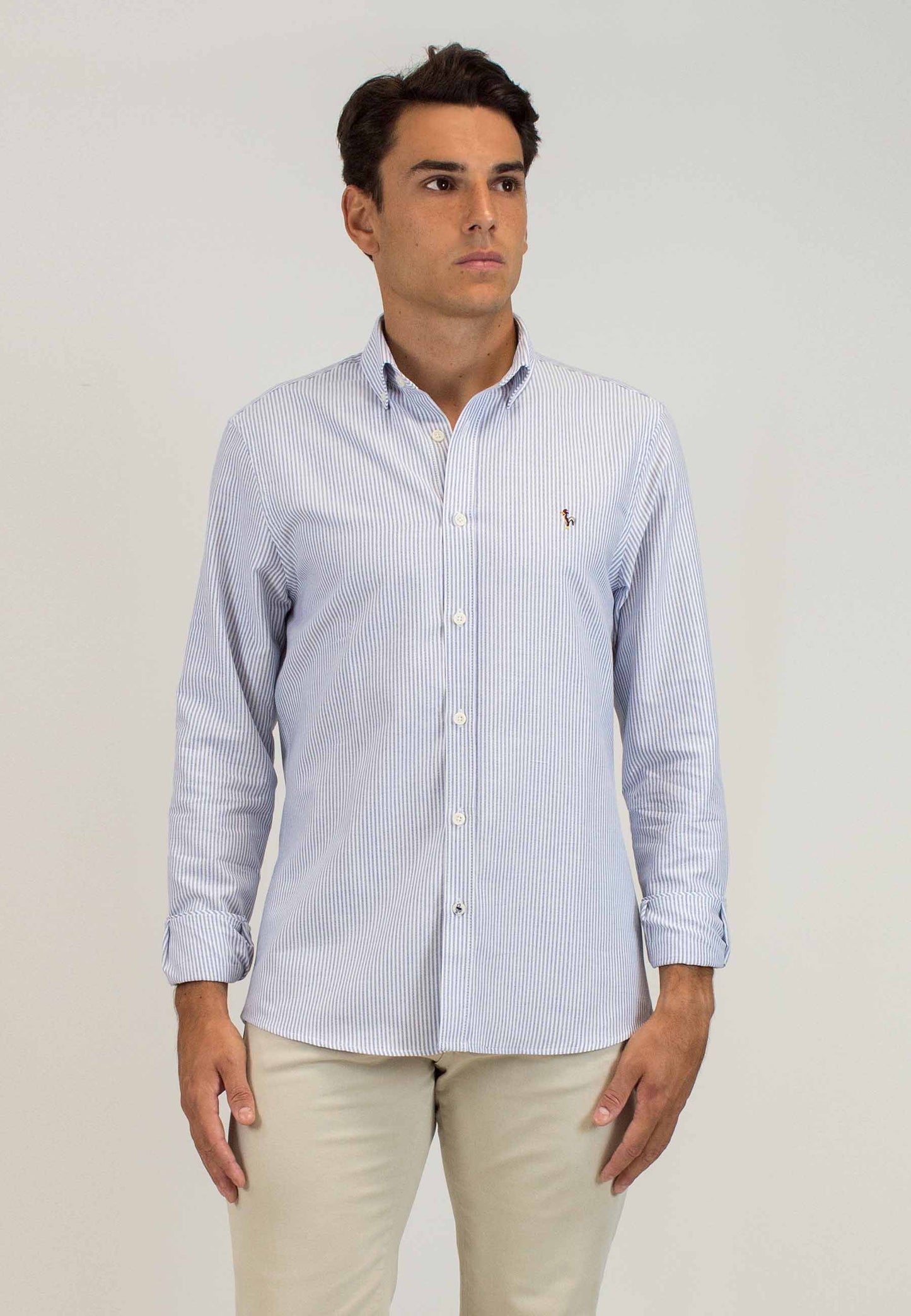 Men's oxford shirt with navy blue stripes - elegance and universal style "Camisa oxford de rayas luna marino"