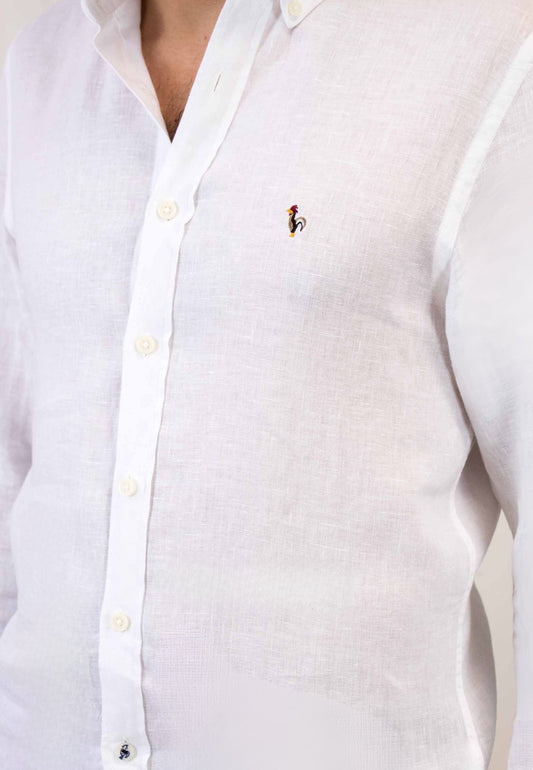 Lniana biała koszula - idealna na najgorętsze dni w roku "Camisa de lino blanca Mikonos"