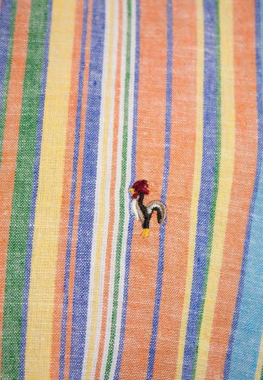 Men's cotton and linen shirt with colorful stripes - lightness and style for summer "Camisa algodón lino Federer multiraya"