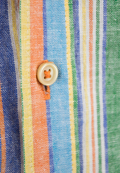 Men's cotton and linen shirt with colorful stripes - lightness and style for summer "Camisa algodón lino Federer multiraya"