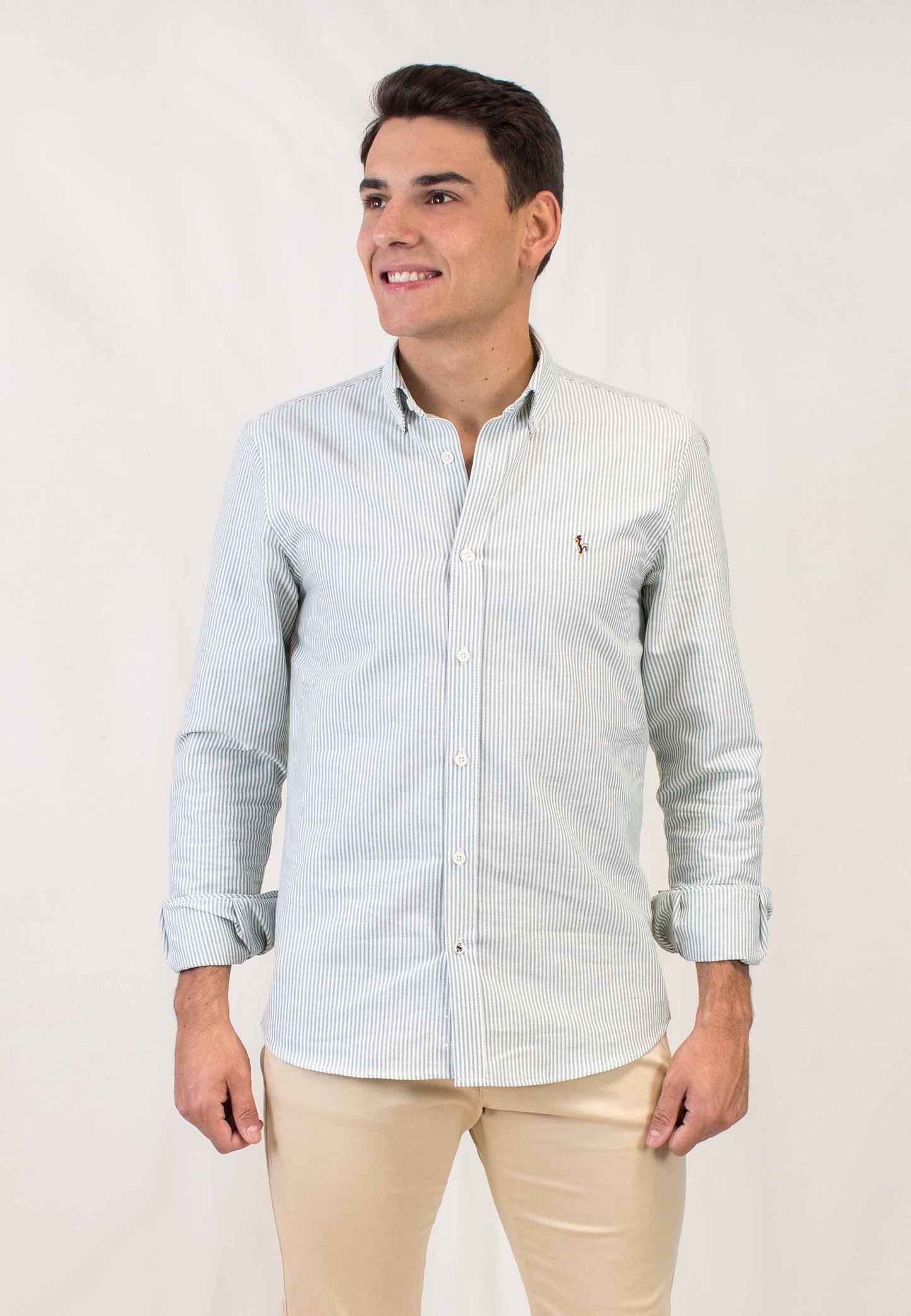 Oxford shirt with dark green stripes "Camisa oxford de rayas verde oscuro"