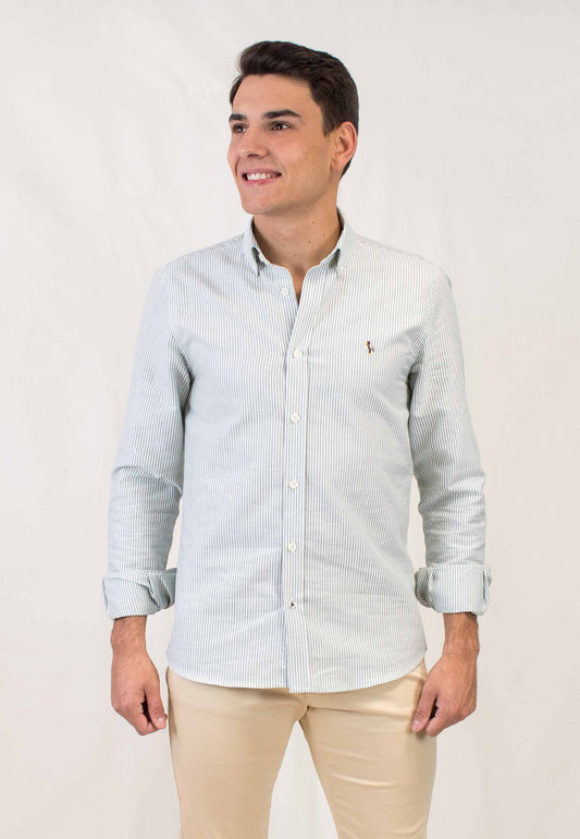 Oxford shirt with dark green stripes "Camisa oxford de rayas verde oscuro"