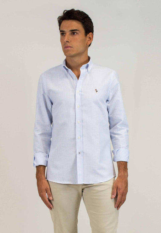 Men's oxford shirt with blue stripes - a classic that always works "Camisa oxford de rayas luna celeste"