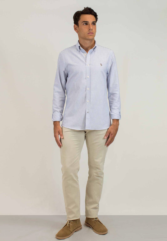 Men's oxford shirt with navy blue stripes - elegance and universal style "Camisa oxford de rayas luna marino"