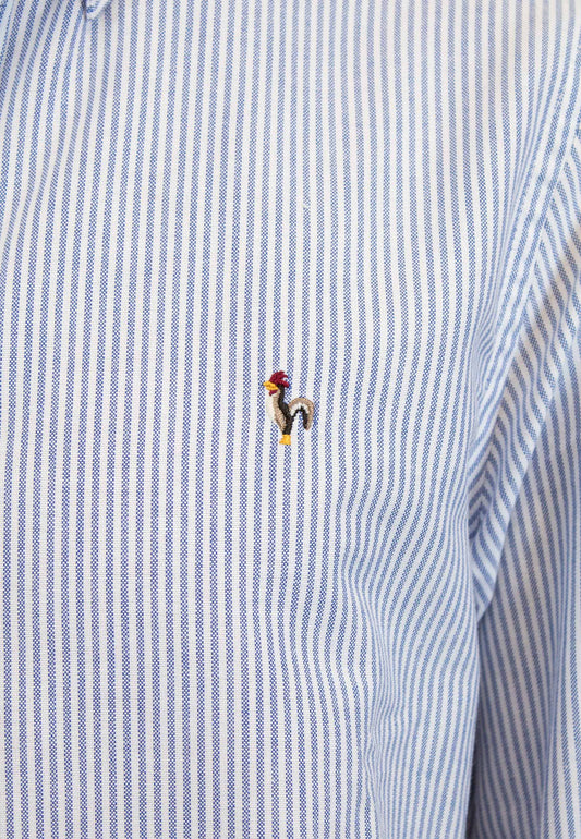 Men's oxford shirt with navy blue stripes - elegance and universal style "Camisa oxford de rayas luna marino"